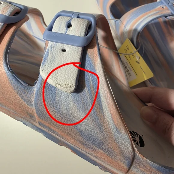 SEE DETAILS - NWT O'rageous Women's Size 8 2 Buckle Blue and Pink Swirl Sandals - Picture 2 of 10